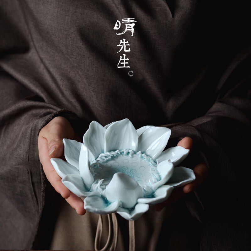 速发茶道茶宠摆件精品可工手养陶花茶玩禅意荷花莲瓷茶宠变色茶具