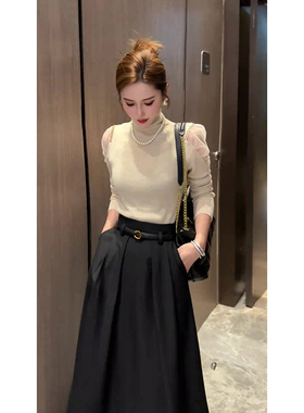 速发范媛装高端御姐气质黑名杏色上衣神色半身裙两件式套装