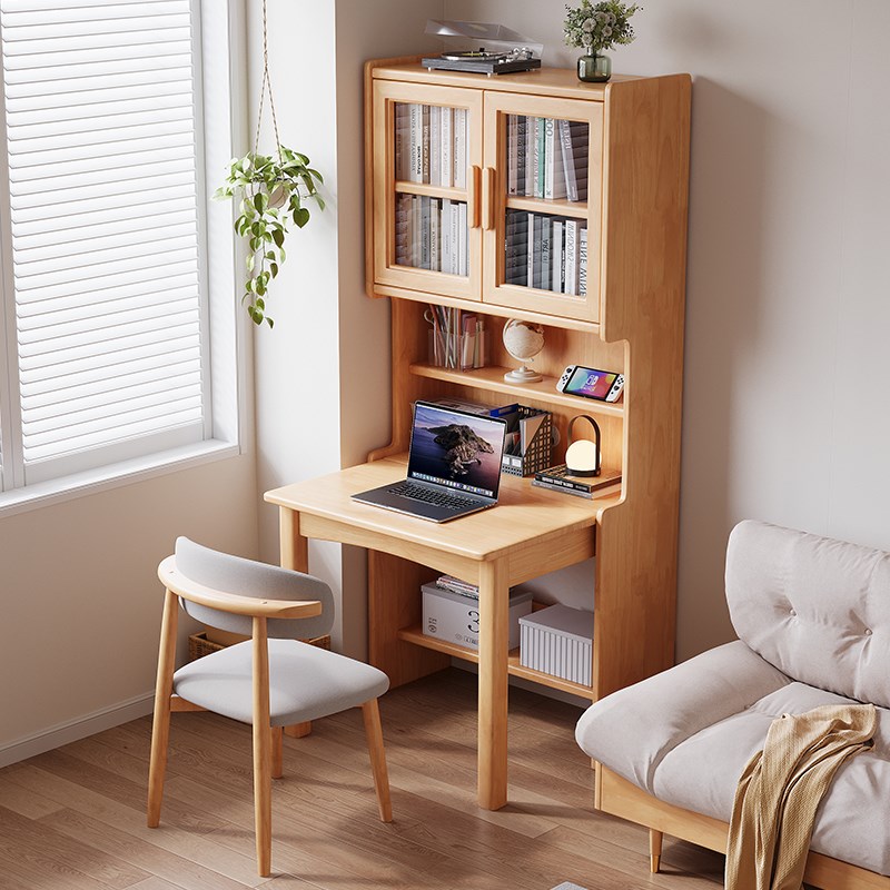 速发实木折叠书桌书柜一体小室型家用电桌脑卧户学习桌床边可伸缩