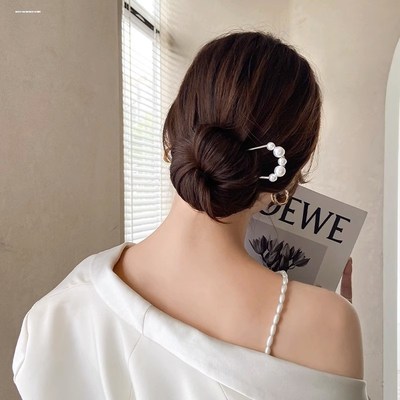 速发u型发簪高级感盘发器优雅气质金属仿珍珠发插梳发夹头饰发钗