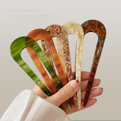 速发U型发簪盘发神器丸子头插梳固定发钗发卡简约发夹发插醋酸头