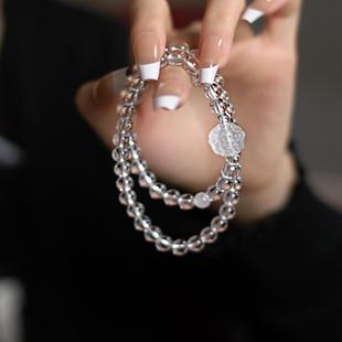 牡丹花款天然白水晶手链女巴西水晶手串收藏级双圈佛珠富贵手链