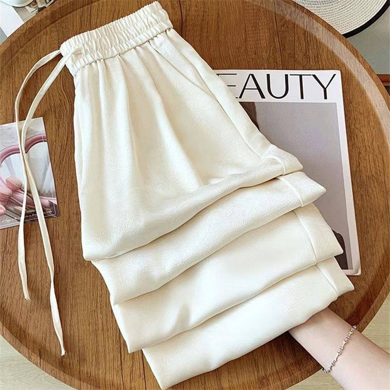 【断码撤柜缎面】真丝长裤夏阔腿裤宽松直筒裤缎面窄版阔腿裤女