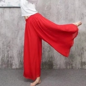 古典舞蹈马面裙内衬白色飘逸垂感雪纺双层阔腿裤 显瘦韩版 休闲高腰