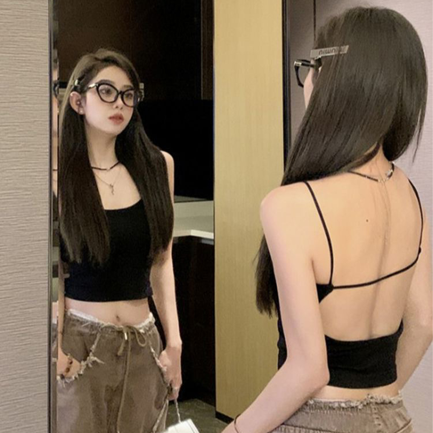 辣妹大U小吊带柔软高弹带胸垫