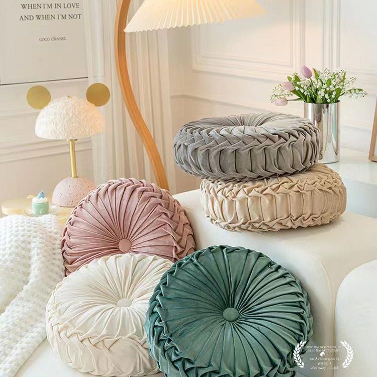 新款北欧南瓜抱枕圆形靠枕坐枕腰枕客厅沙发民宿褶皱车轮蒲团垫子