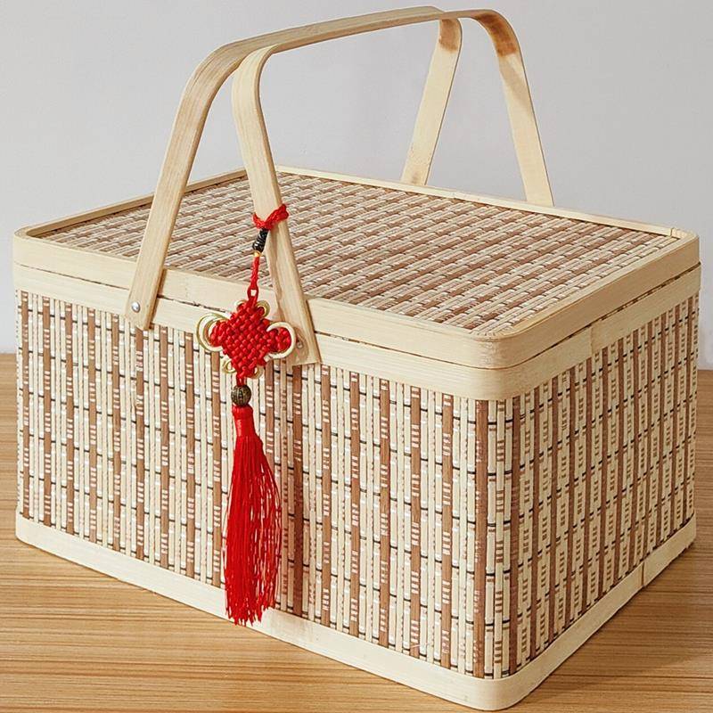 竹编手提大容量粽子特产竹篮礼盒包装水果糕点端午礼品盒野餐篮子