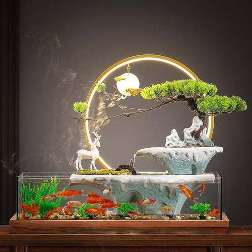 高山流水鱼缸招财摆件家居客厅桌面装饰品水循环景观乔迁开业礼品