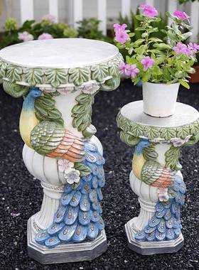 孔雀庭院装饰摆件创意别墅阳台布置户外北欧罗马柱花架花盆底座