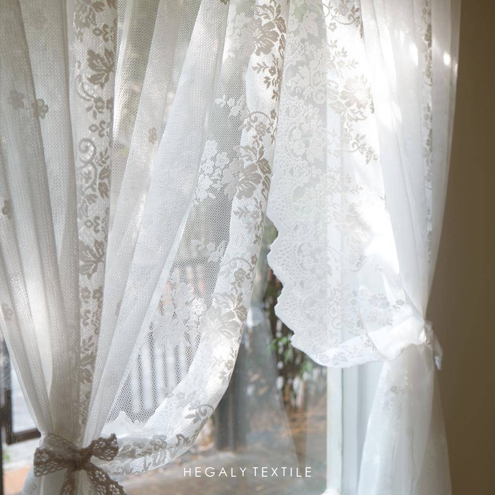 HEGALY 蕾丝文艺浪漫透光窗帘窗纱英式乡村出租屋半帘遮挡免打孔