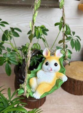 可爱爬藤小兔子挂件家居装饰品动物壁挂户外庭院阳台造景装饰盆挂