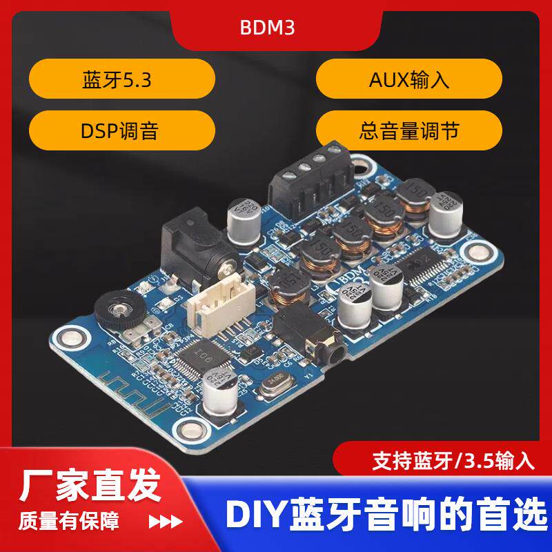 BDM3蓝牙5.3功放板立体声DSP调音2X25W 便携音箱电动车音箱DIY