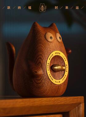 招财猫《转运神喵》实木黄铜创意摆件家居装饰品桌面模型生日礼物