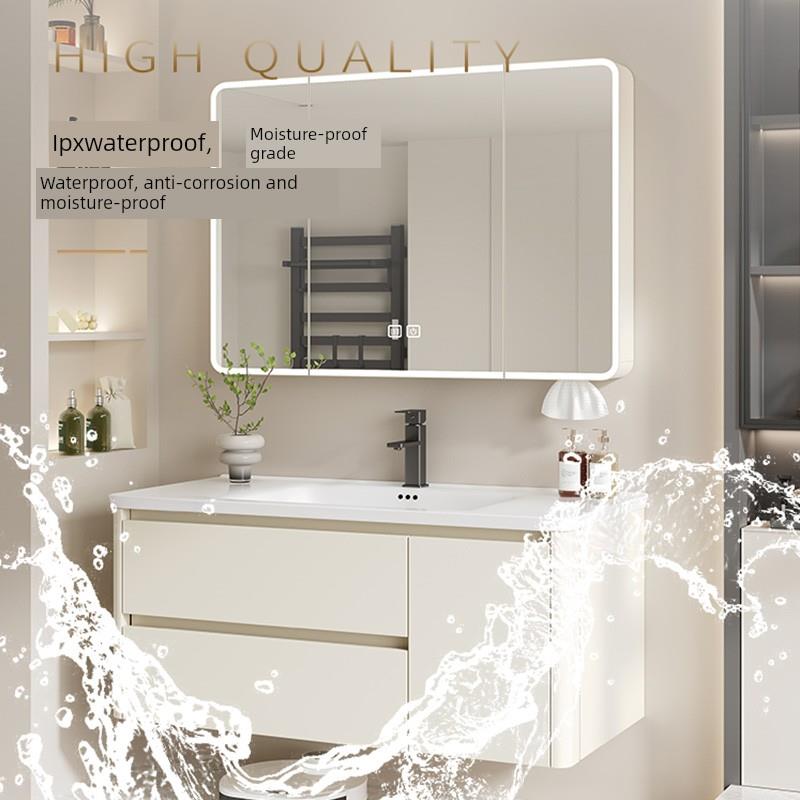 加厚蜂窝铝空间铝合金奶油浴室柜组合一体化陶瓷浴室脸盆