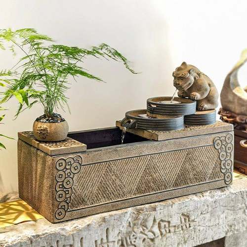 新中式流水鱼缸摆件办公室客厅茶室招财水景加湿循环水桌面装饰品