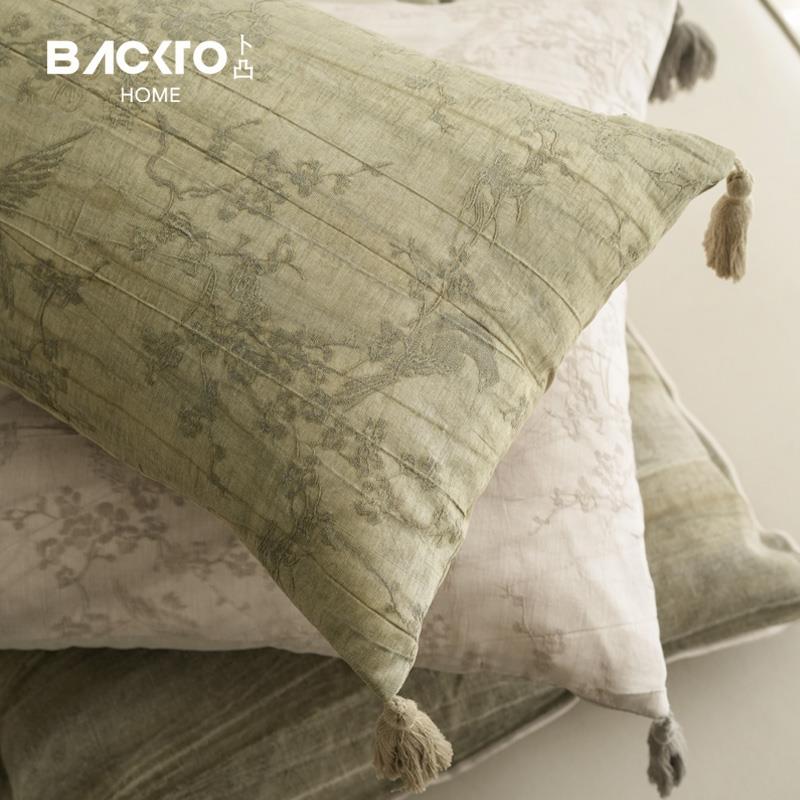 BACKTO卜凸家居新中式抱枕套水墨花鸟靠垫提花靠枕沙发客厅民宿
