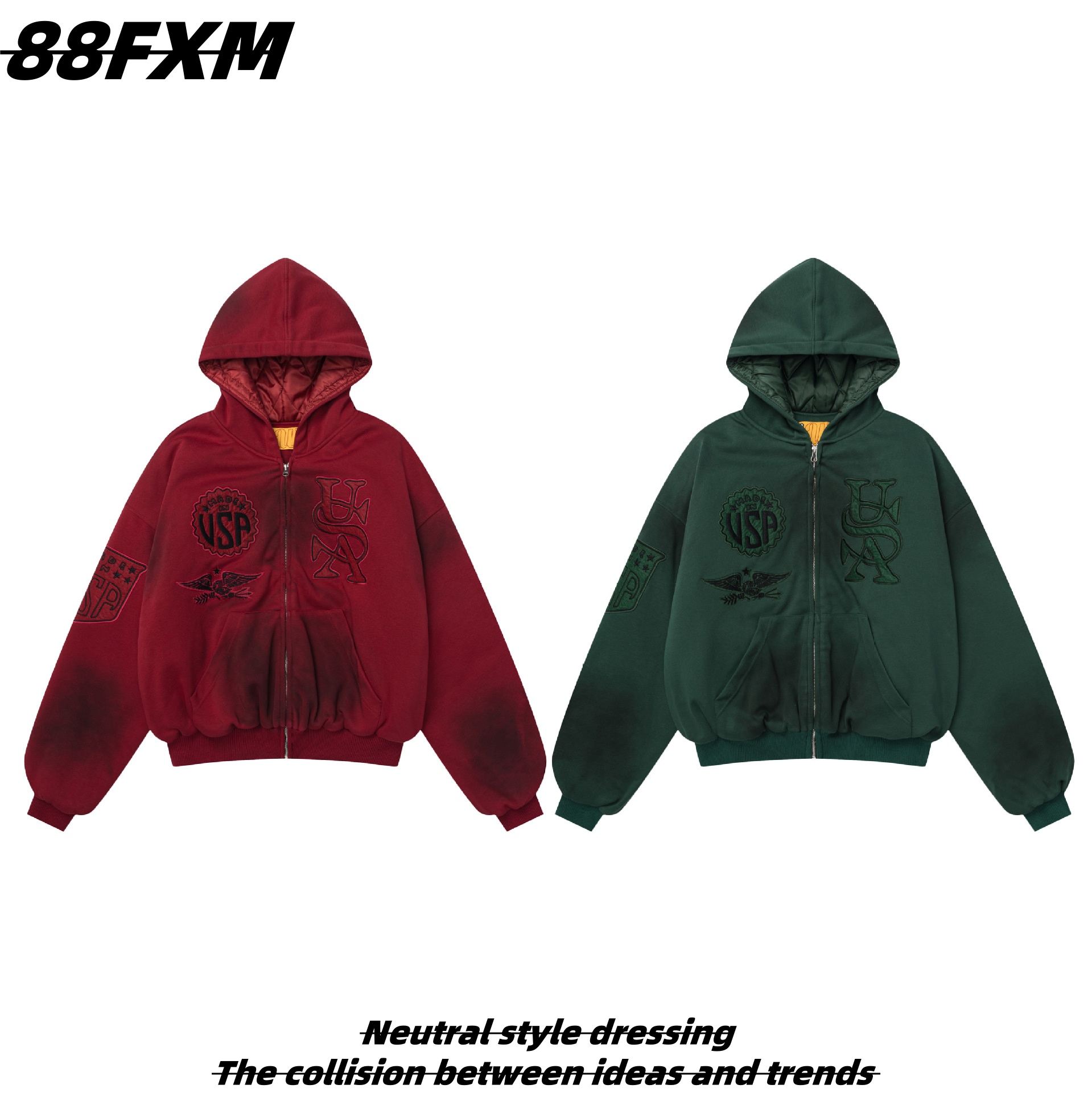 美式复古刺绣徽章加厚棉衣外男女