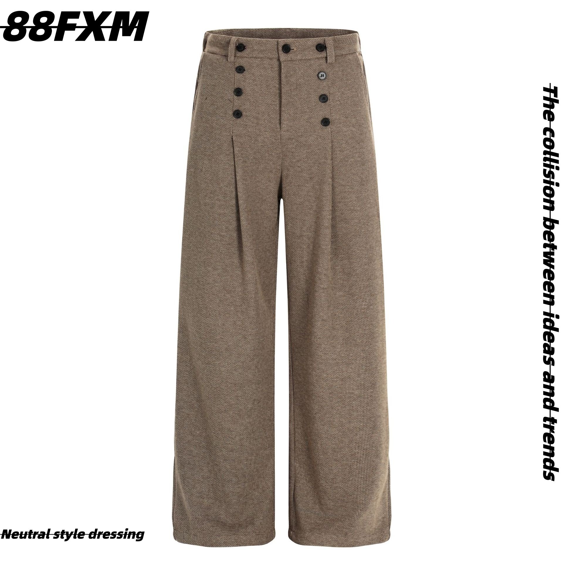 88FXM复古老钱风cleanfit羊毛混纺西裤男女直筒垂感休闲A字长裤潮