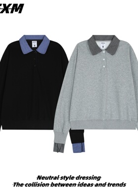 88FXM 美式复古翻领设计假两件卫衣短宽版型cleanfit宽松百搭长袖