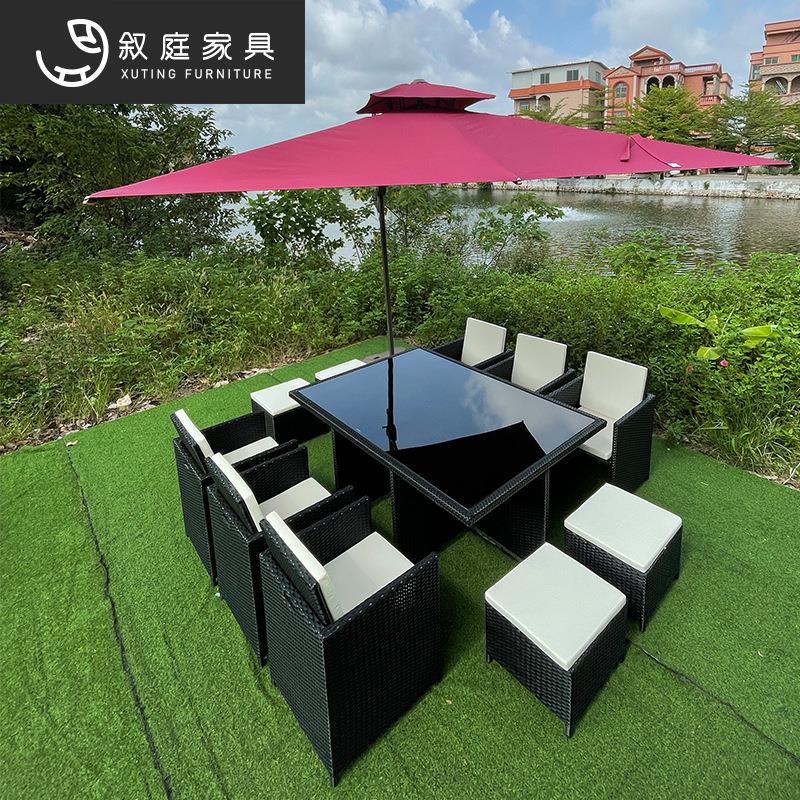 户外藤编家具室花庭院收纳桌椅露天防水外防伞晒带遮阳茶22-7-29-