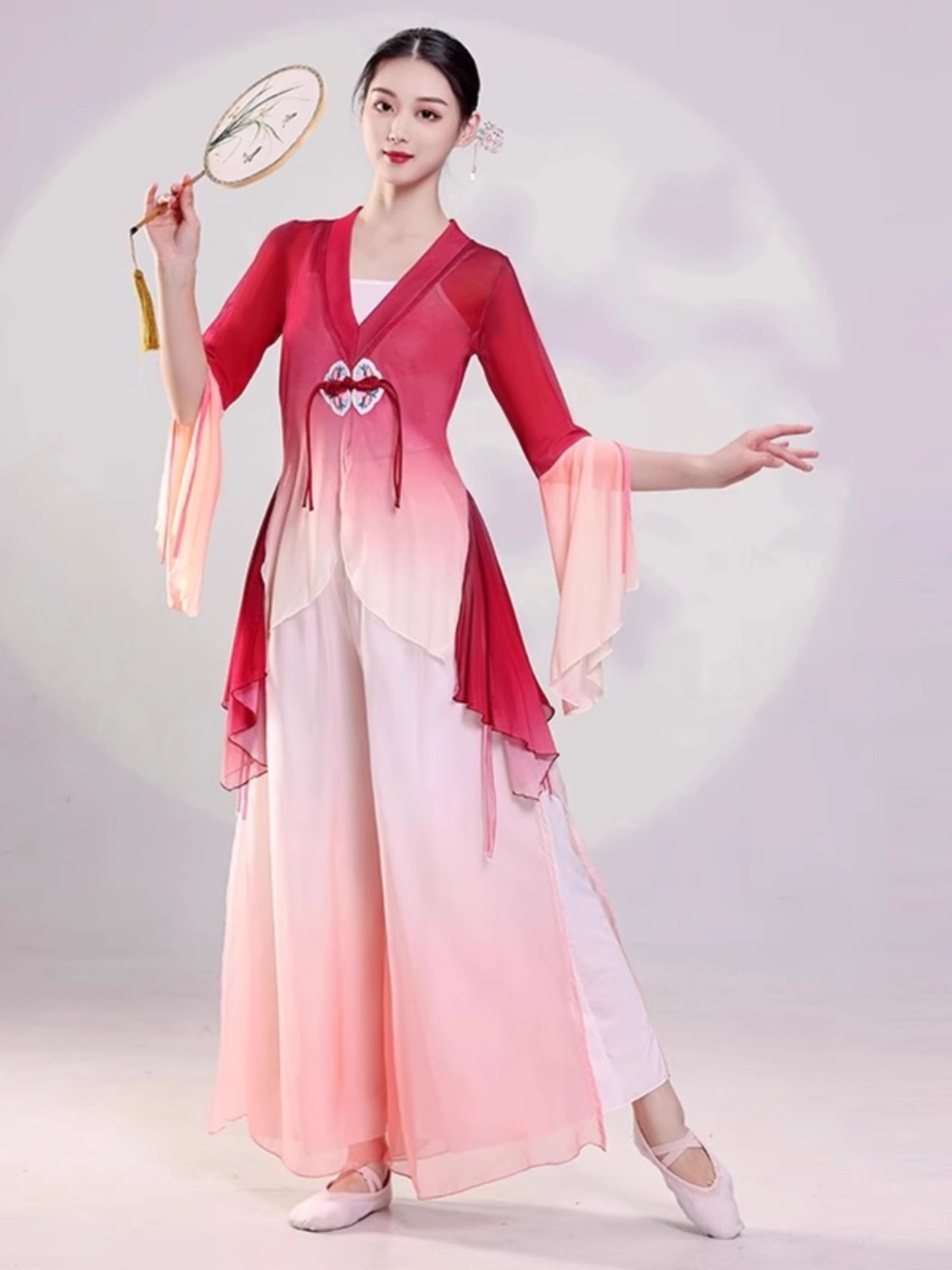 纱衣飘逸中国舞表演绣花复古风上衣练功服短