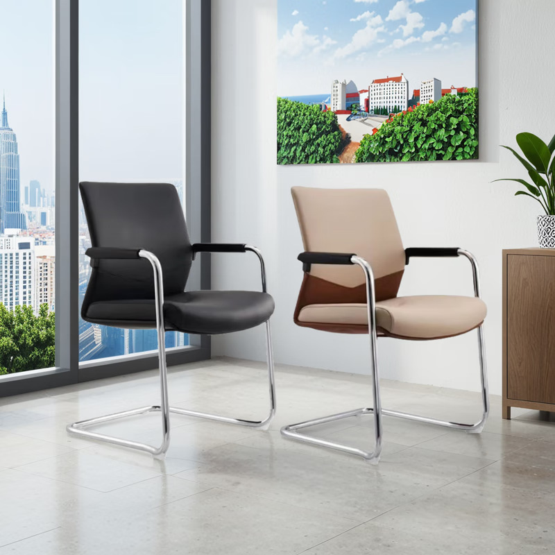 简约弓形办公椅带扶手皮
