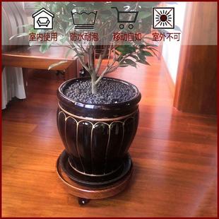 园艺方圆形仿实木可移动花盆托盘接水盘底盘底座带万向轮滑轮滚轮