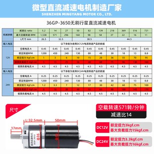 直流无刷减速电机36GP3650微型12v24v可调低慢速大扭力电动小马达