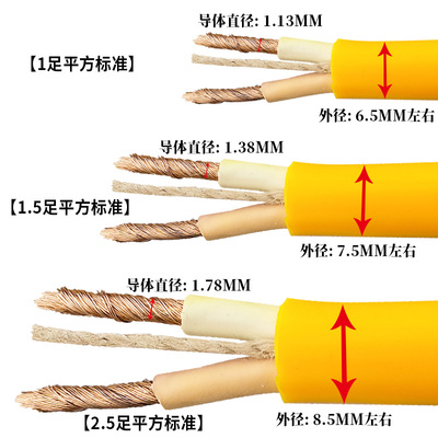 户外防冻软线电线2芯1 1.5 2.5平方护套线家用国标足米电源电缆线