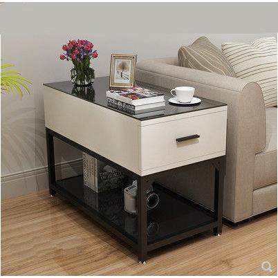 简约新款铮舍小茶几茶桌沙发边柜几边角桌储物柜钢化玻璃扶手柜