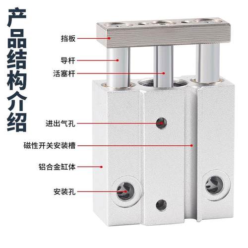 微型三轴三杆带导杆气缸MGJ6*10-5/15/20小型气动迷你小汽缸替SMC