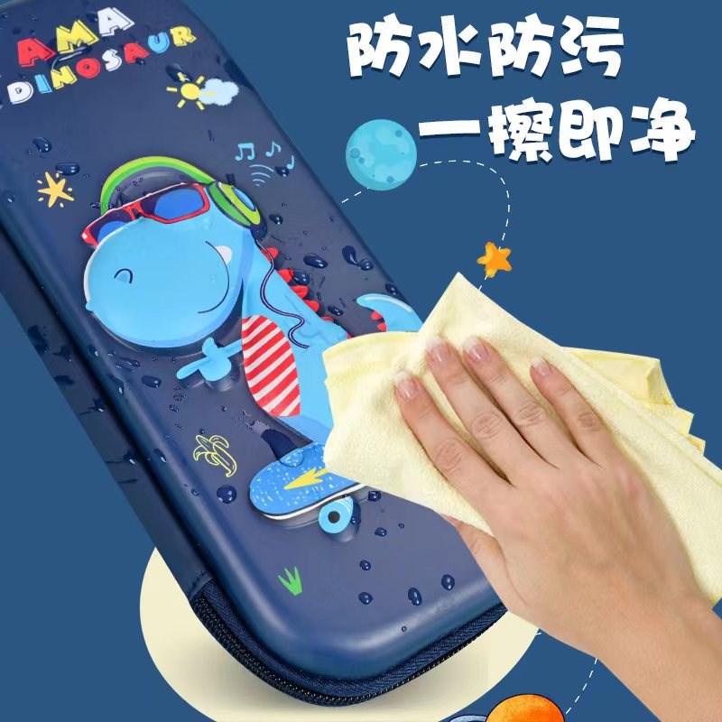 简约小学生文具盒 pu皮面铅笔盒儿童笔袋防水带笔插