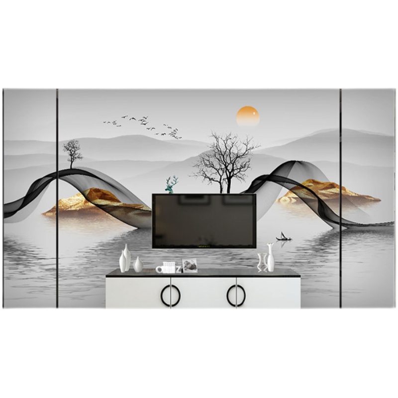 PET木饰面高光背景墙仿大理石岩板竹木纤维免漆板防水UV板电视墙