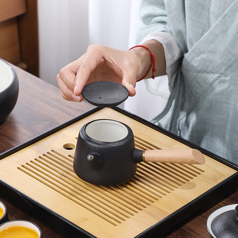速发日式粗陶侧把壶小茶壶泡茶器简约陶瓷泡茶壶复古过滤家用单壶