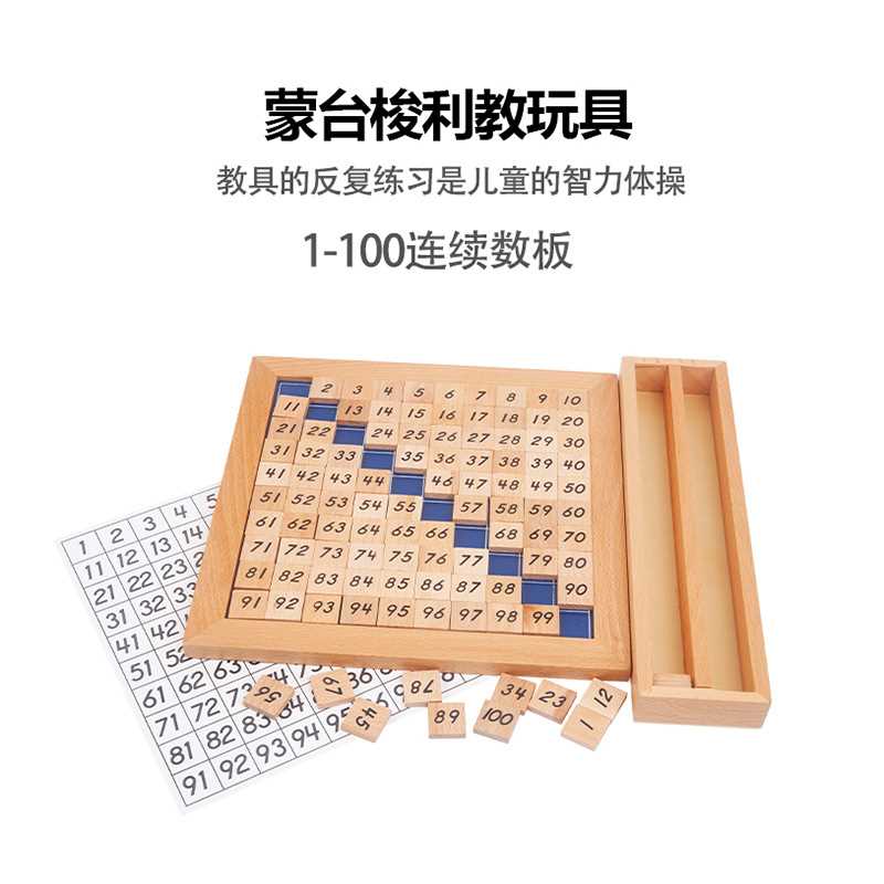 速发蒙氏百数板蒙特梭利幼儿园儿童1术100数连字续板数学算-教具