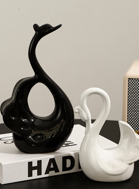 速发创意天鹅摆件一对家居装饰品酒厅器柜电视柜陶瓷客摆设小摆件