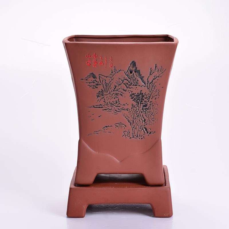 速发 轩堂 陶盆紫砂花盆兰花瓷裕创意盆景盆特大号花盆四方千同室