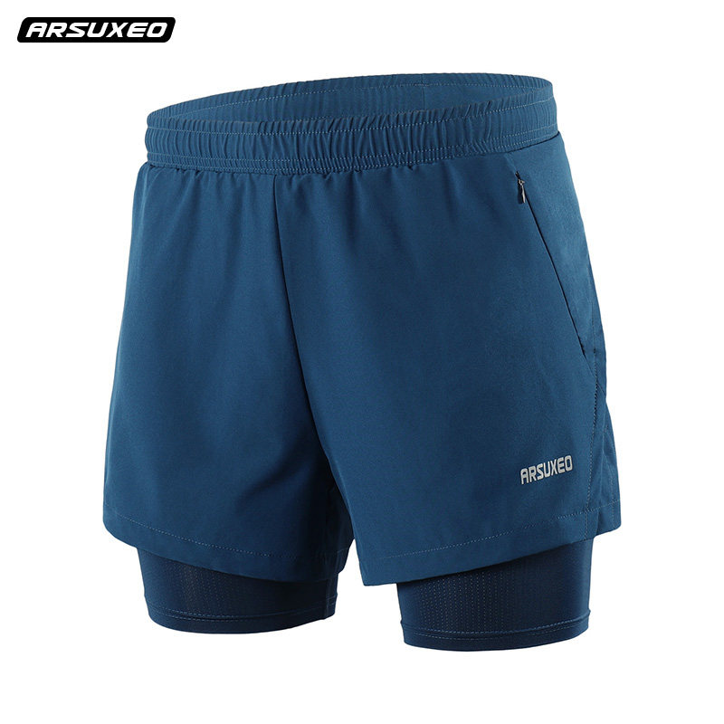速发艾速男运动短裤欧夏双层速干透气步走光马拉松训练健身三分跑