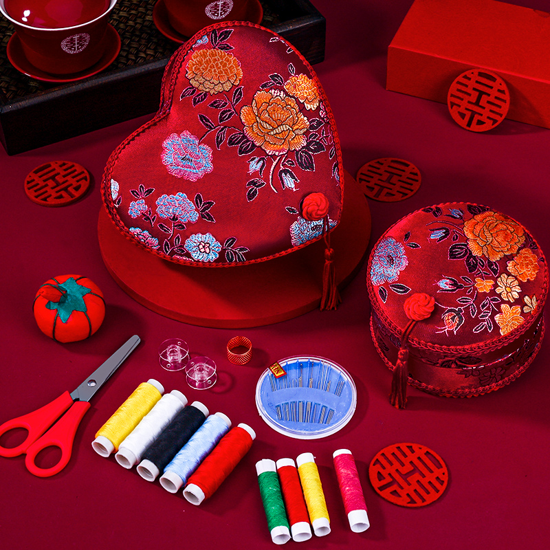 速发结婚盒娘家备婚陪嫁实用针线盒套装收纳大子针线包婚庆用品方