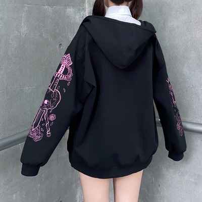 速发Huku Zig Up Hoodies Wo Puk Goth Lot eeve Priped