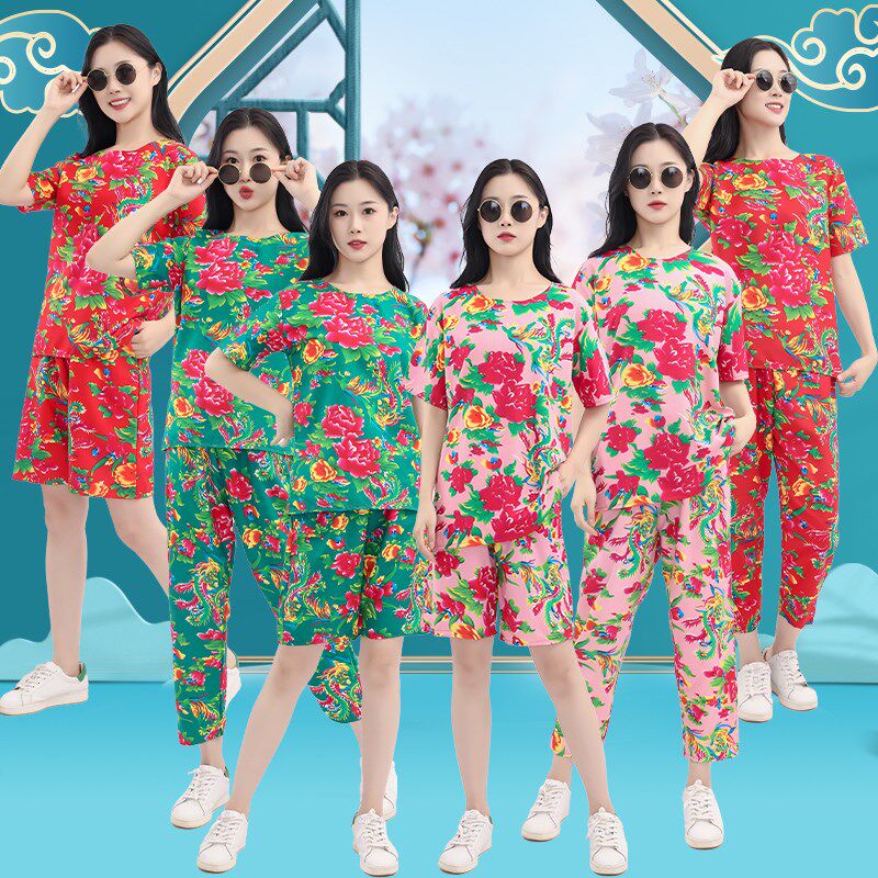 速发202东北大花布套服男士花服服潮衣装聚会搞笑衣装超大码伴娘