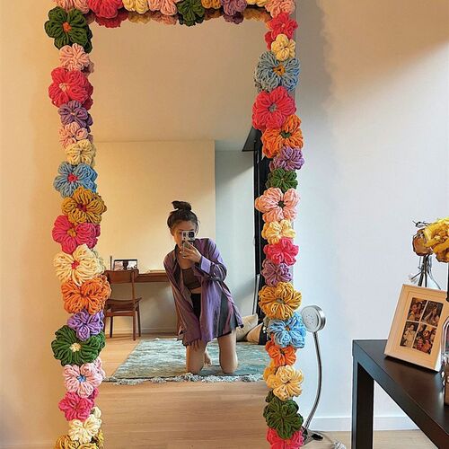 速发世花美暖泡芙纪镜子材料包手工镜子边花改造全身镜子边框装饰