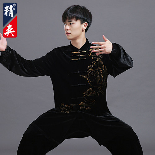 速发太极服新南加厚款韩绒手绘太极拳练功服男武术比赛服秋冬