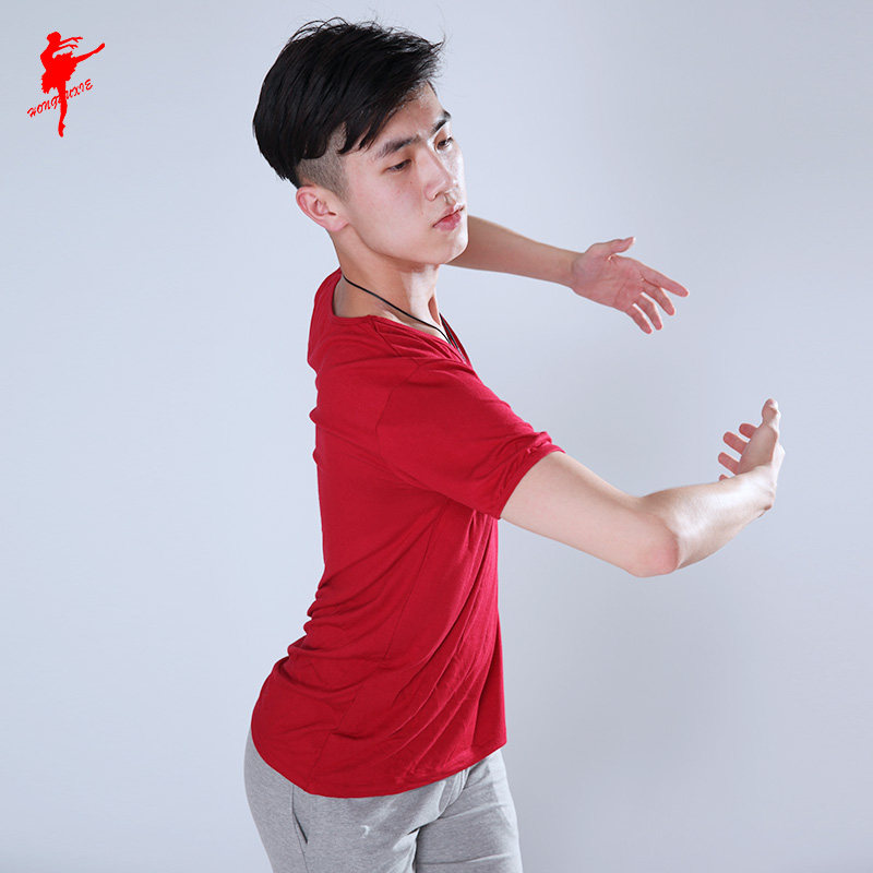 速发丝光棉前V鸡翼上衣男服瑜闲舞蹈舞T恤休伽练功服