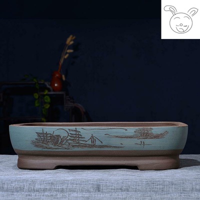 速发新吸水石托水瓷砂长方形盆景花盆盆水底假山造景盆陶紫吸盘石