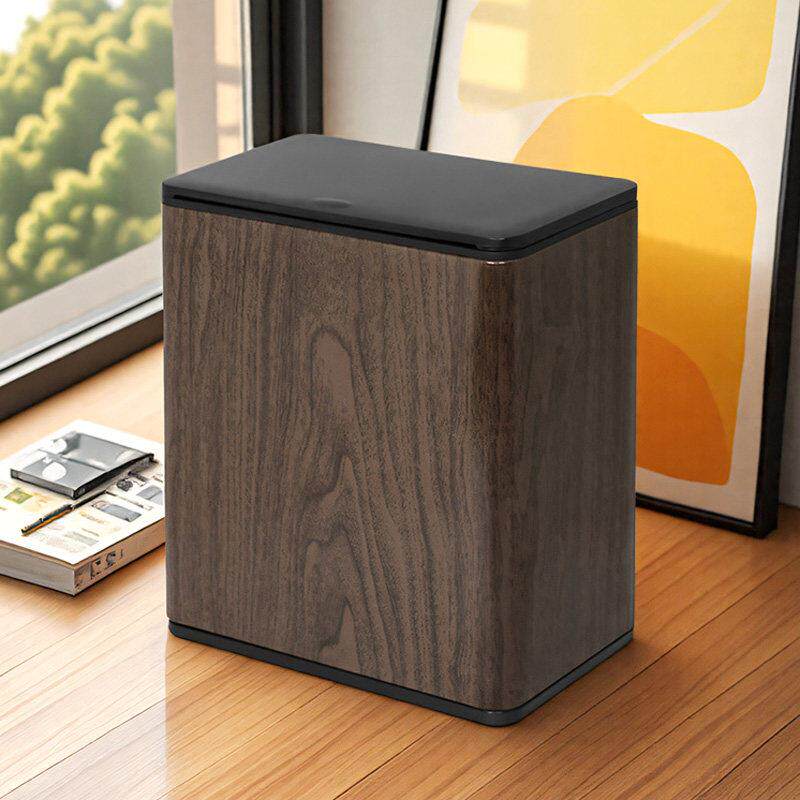 家用垃圾桶按压带盖子客厅中式木纹轻奢厕所化妆室带盖子窄缝厨房