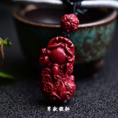 正品天然原矿朱砂貔貅吊坠男项链女原石本命年配饰紫金砂随身挂件