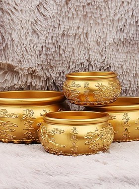 速发黄凤存铜呈祥聚宝盆米缸家居客厅龙钱罐开业礼品装饰摆件