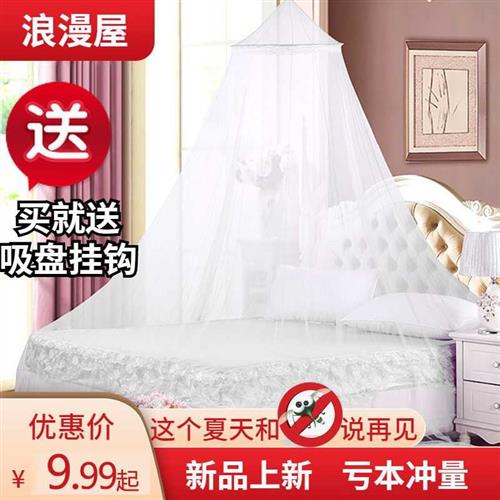 速发圆顶蚊帐家双悬吊式天花板免安装免打孔密人用人牀加单公主风