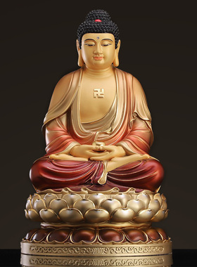 速发纯铜释迦牟尼彩像太古佛三花座莲宝佛阿弥陀佛药师佛客厅摆件